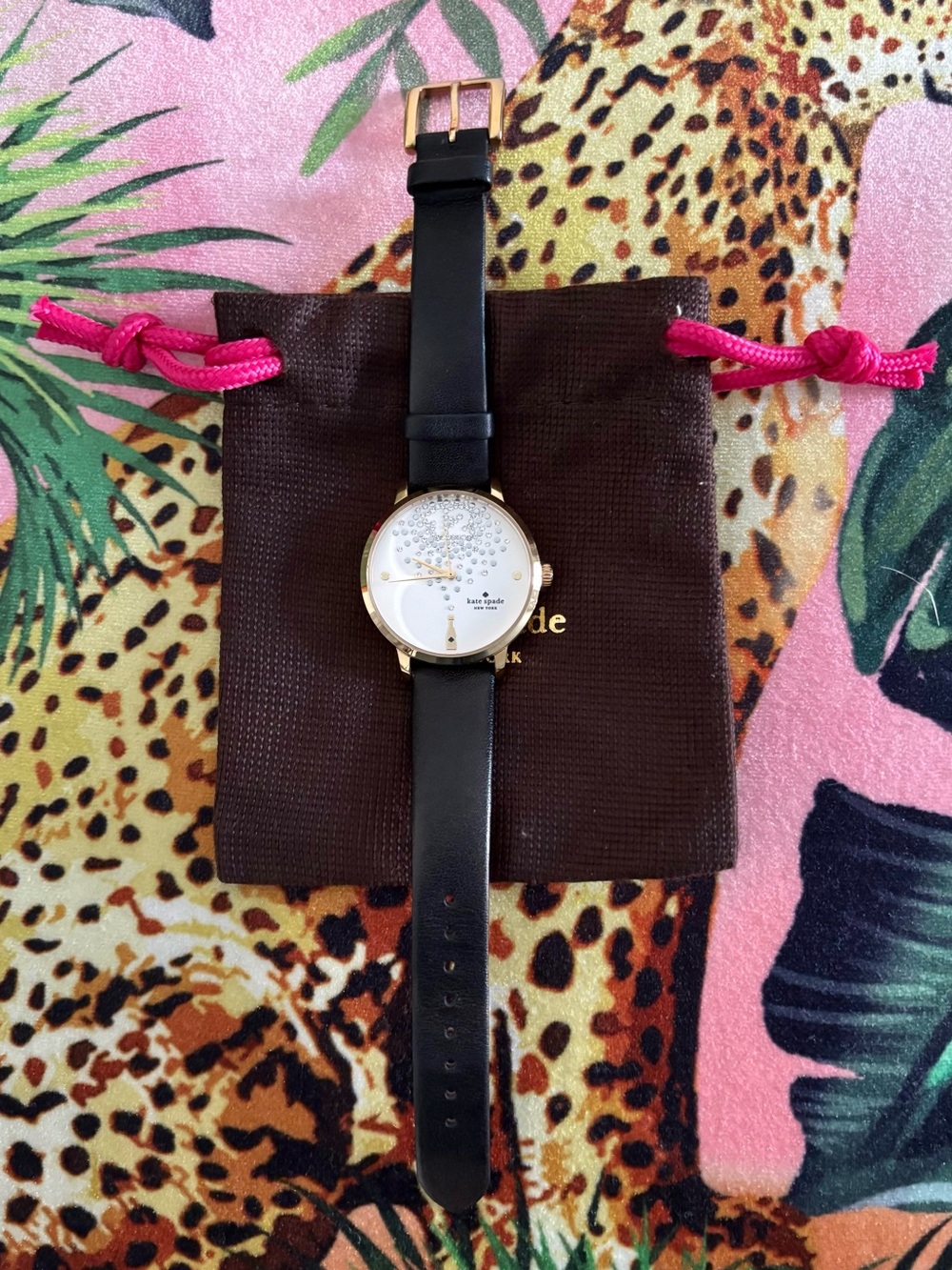 Kate Spade Leather Watch with Gold Case and White Dial
